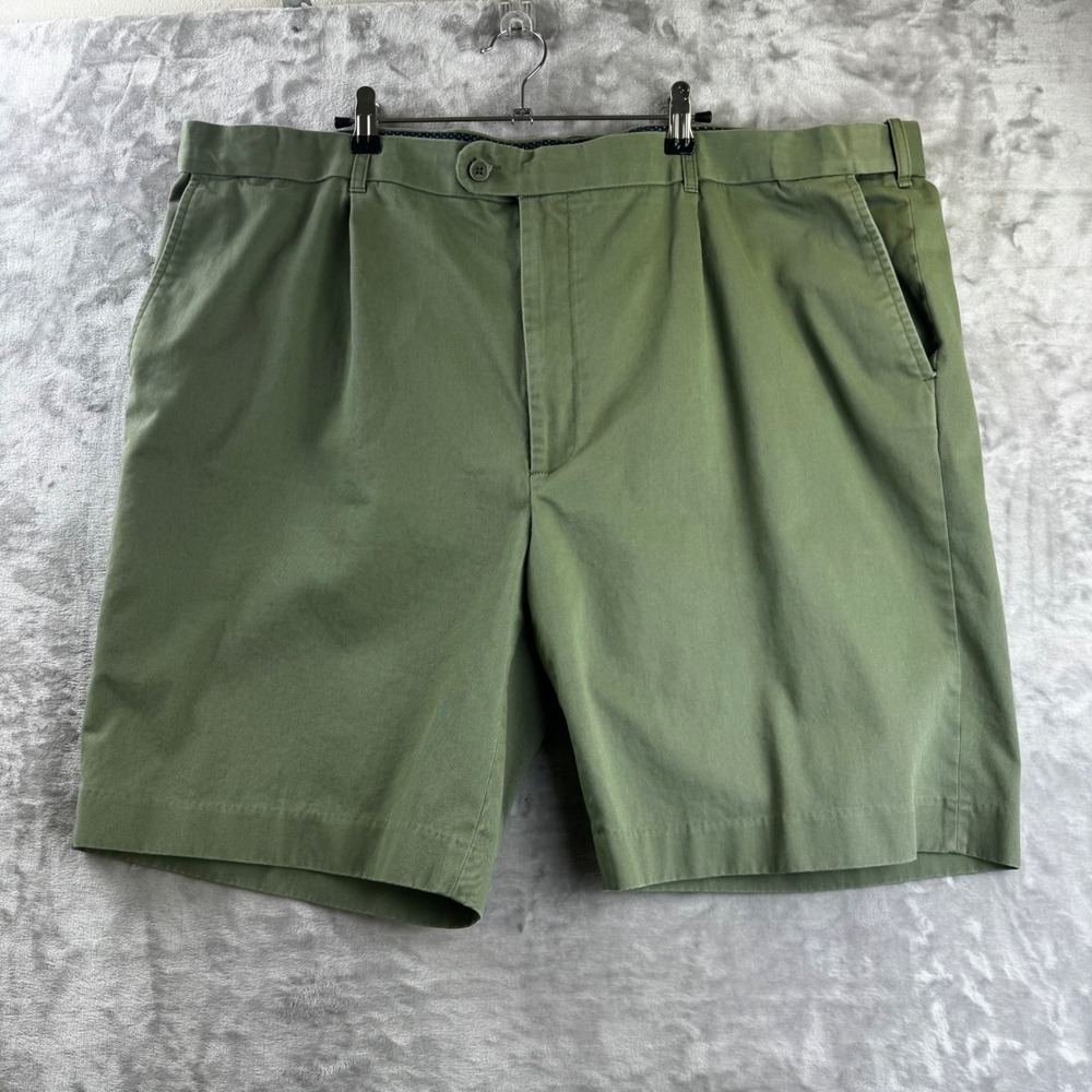 Peter Christian Pleated Shorts Mens 48 Olive Green Cotton Twill MT47 (1832)